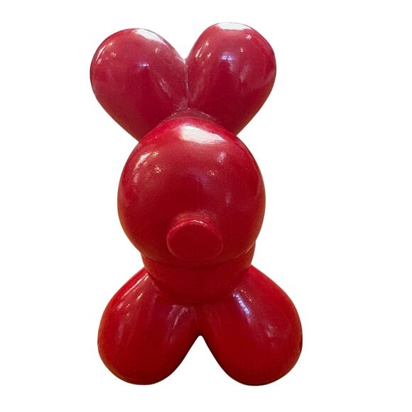 Wooden carved red painted ballon dog sculpture - Picture 2 of 4